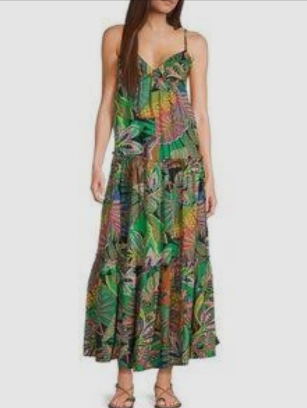 Gianni Bini Tropical Floral Cotton Tiered Maxi Dress Nwt - Picture 2 of 9